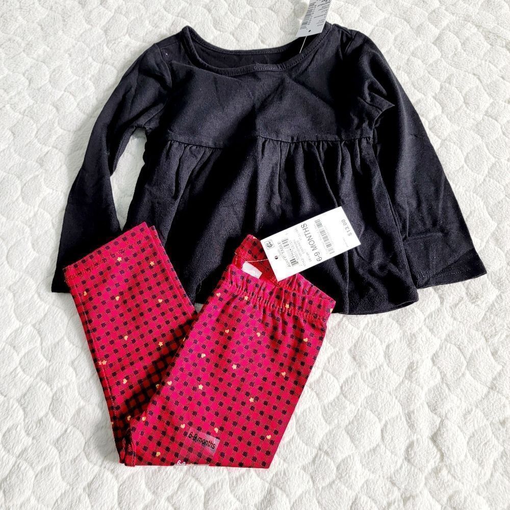 New Baby Girl Christmas outfit red plaid buffalo check black stars